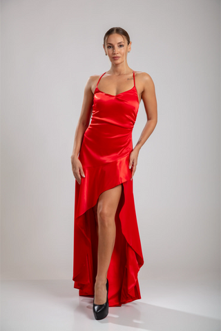 Solène Cascade Dress - Crimson Red