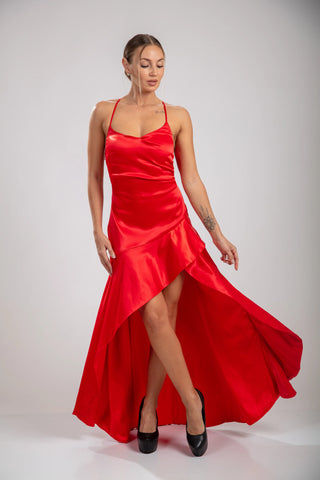 Solène Cascade Dress - Crimson Red