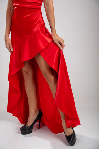 Solène Cascade Dress - Crimson Red
