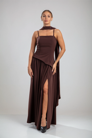 שמלת סרפין – חום שוקולד