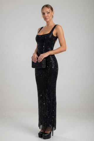 שמלת רשת קריסטל נוקטורן - שחורה