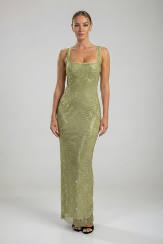 שמלת רשת קריסטל נוקטורן - ירוקה