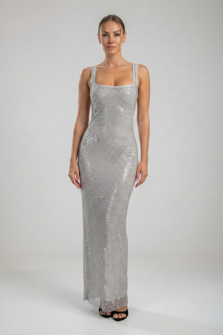 שמלת רשת קריסטל נוקטורן - כסף