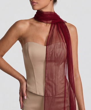 Lucent Veil Scarf — Crimson Garnet