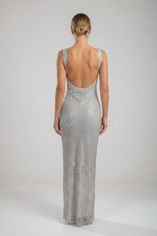 שמלת רשת קריסטל נוקטורן - כסף
