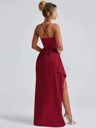 Satin evening dress with tie - Lauren
