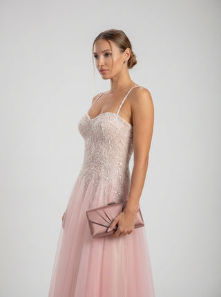 שמלת טול בצבע סומק עם חרוזים אומברה