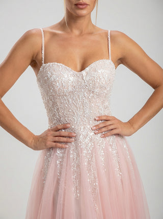 שמלת טול בצבע סומק עם חרוזים אומברה