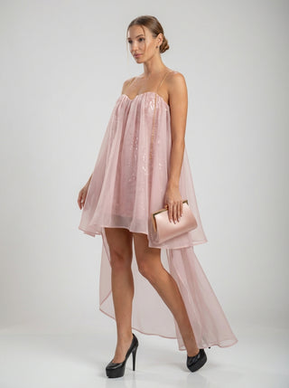 Blush High-Low Tulle Mini Dress