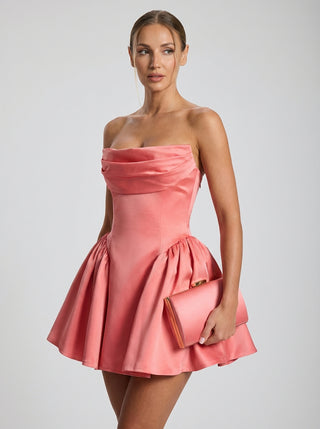 שמלת מיני סלסטין — ורוד קורל
