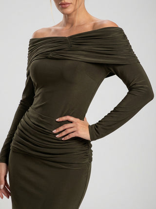 קלאני – שמלת אירועים בצבע זית אובסידיאן