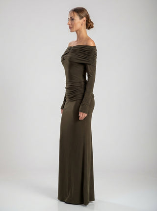 קלאני – שמלת אירועים בצבע זית אובסידיאן