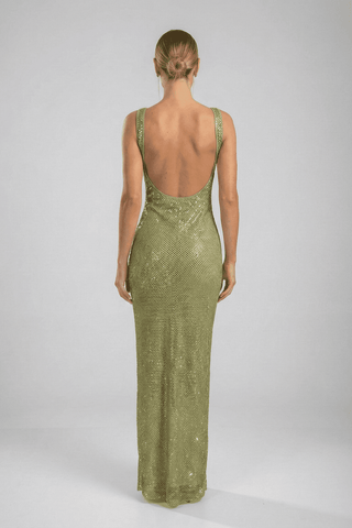 Nocturne Crystal Mesh Gown - Green