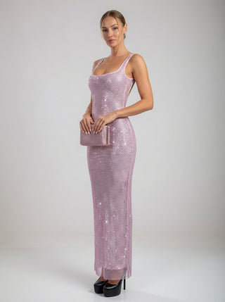 שמלת רשת קריסטל נוקטורן - ורודה