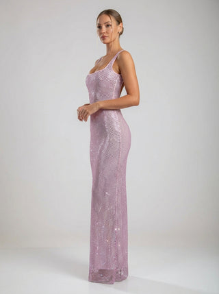 שמלת רשת קריסטל נוקטורן - ורודה