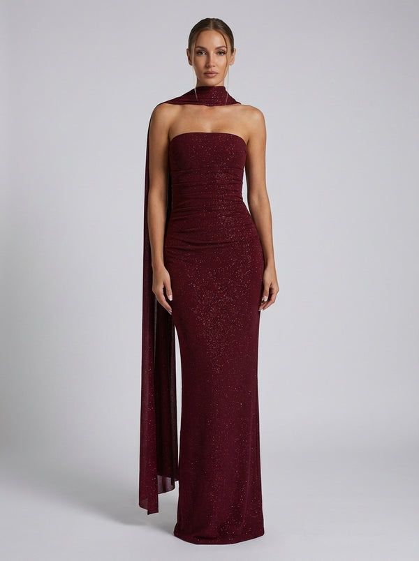 Noctyra Scarf Gown — Red Sparkle