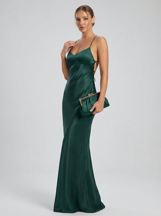 Seraphina Satin Gown – Emerald Green