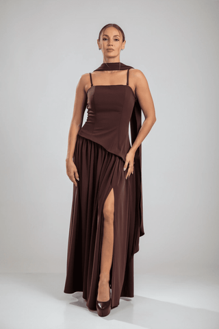 שמלות סרפין – חום שוקולד