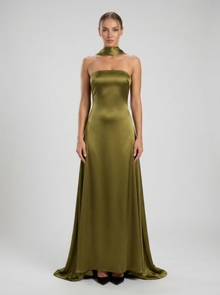 Solara Veil Gown – Olive Green
