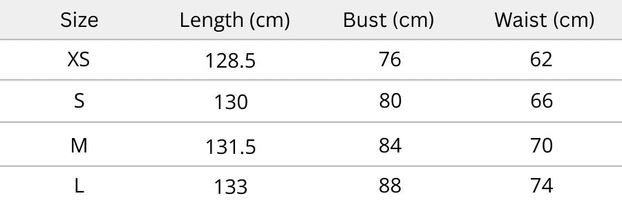 Marcelline Gown - Black Size Chart