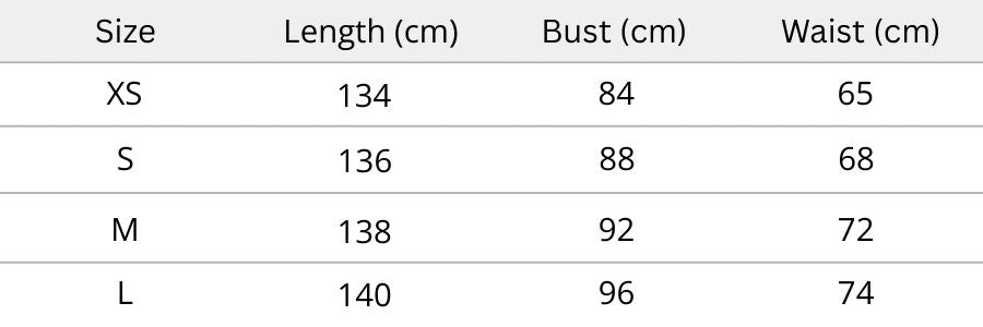 Noctyra Gown – Black & White Size Chart