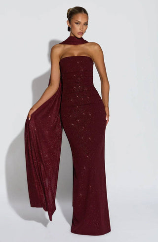 Noctyra Scarf Gown — Red Sparkle