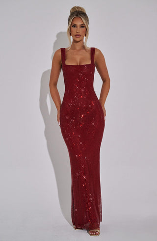 Nocturne Crystal Mesh Gown - Red