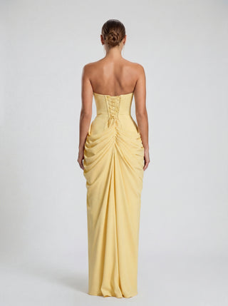 AVIELLE Draped Corset Gown - Butter Yellow