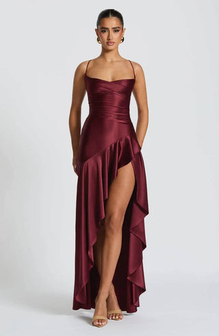 Solène Cascade Gown – Cherry Lacquer