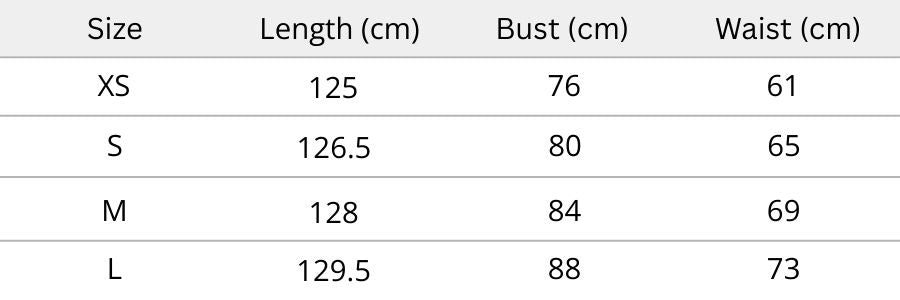 Seraphine Gown – Mint Green Size Chart