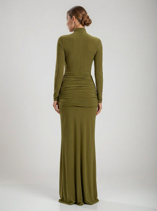 Camila Drape Waist Gown – Olive Green