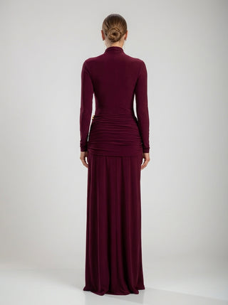 Camila Drape Waist Gown – Bordeaux