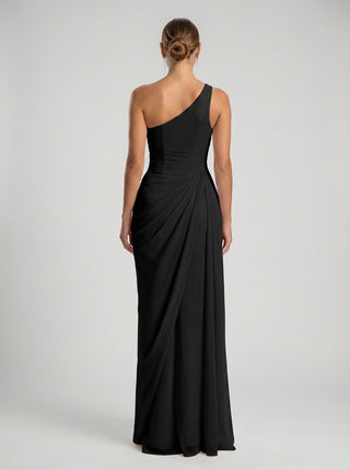 LUMINA One Shoulder Sheer Draped Gown - Black