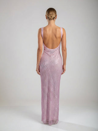 שמלת רשת קריסטל נוקטורן - ורודה