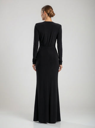 Larissa Drape Front Gown – Midnight Black