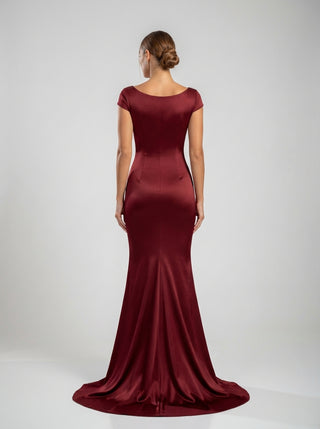 CASSIAN Sculpted Satin Gown - Deep Red