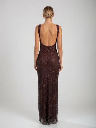 שמלת רשת קריסטל נוקטורן - חום