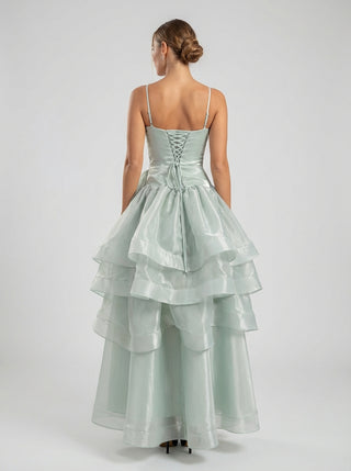 שמלת אורגנזה משובצת בצבע מנטה