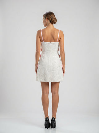 שמלת מיני עם נצנצים ופפיון בצבע רוזטה