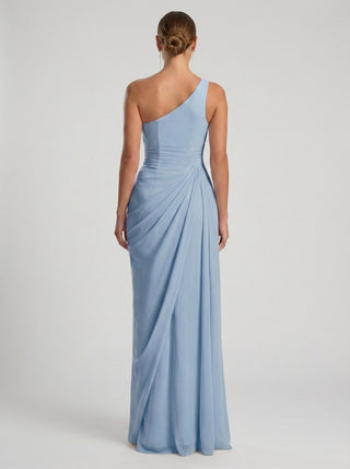 LUMINA One Shoulder Sheer Draped Gown - Glacier Blue