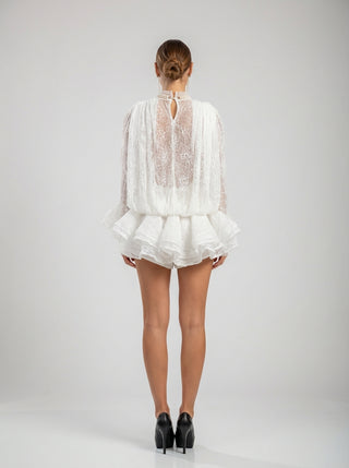 Lace Deep V Ruffle Mini Dress