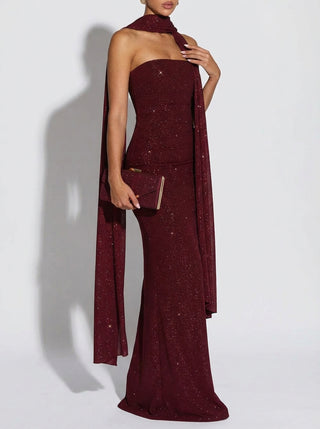 שמלת צעיף נוקטירה — אדום מנצנץ