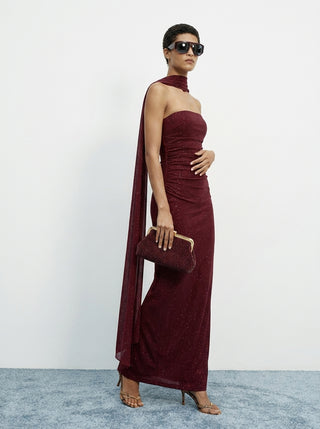 Noctyra Scarf Gown — Red Sparkle