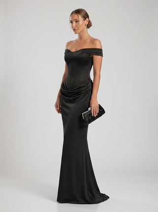 VIRENZA Structured Satin Gown - Black