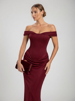 VIRENZA Structured Satin Gown - Deep Garnet
