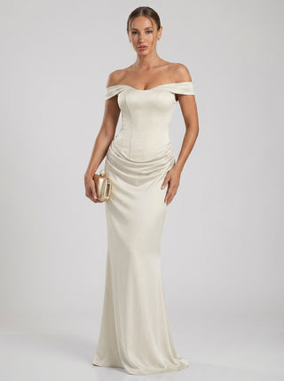 VIRENZA Structured Satin Gown - Ivory White