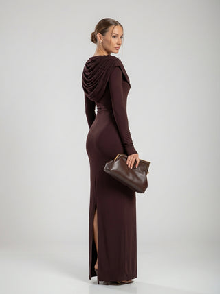 נוקטרה – שמלת עמוד אספרסו עם וילון