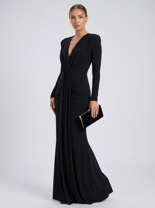 Larissa Drape Front Gown – Midnight Black