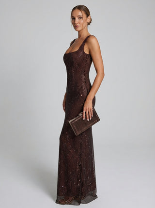 שמלת רשת קריסטל נוקטורן - חום