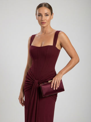 ZARETH Draped Corset Gown - Deep Garnet